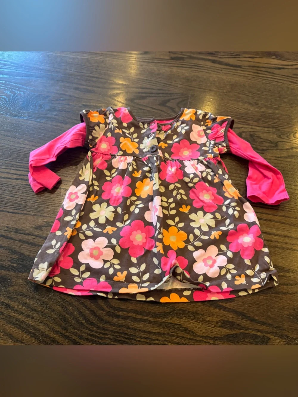 Carter's Brown Floral Dress with Pink Sleeves
